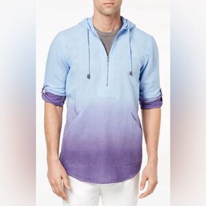 International Concepts Men's Casual Linen Hoodie 3/4 Zip Size XL-Wild Iris Ombré